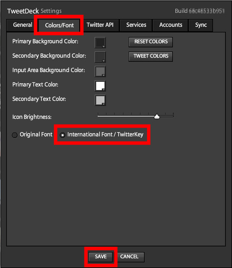 Colors-Fontタブを選択して、InterNationalFontにチェックをつける